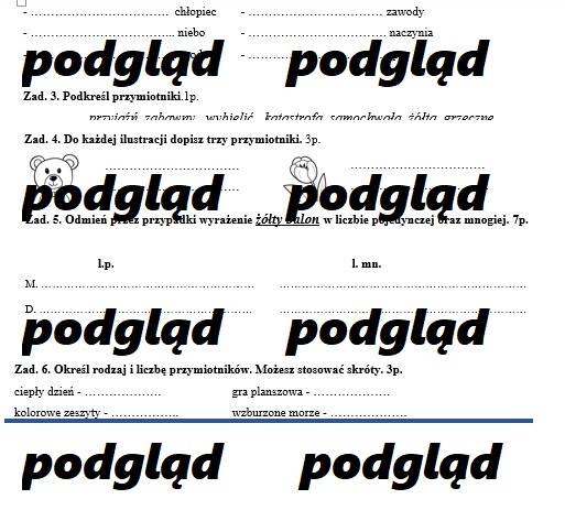 Przymiotnik - kartkówka, sprawdzian dla kl. 4