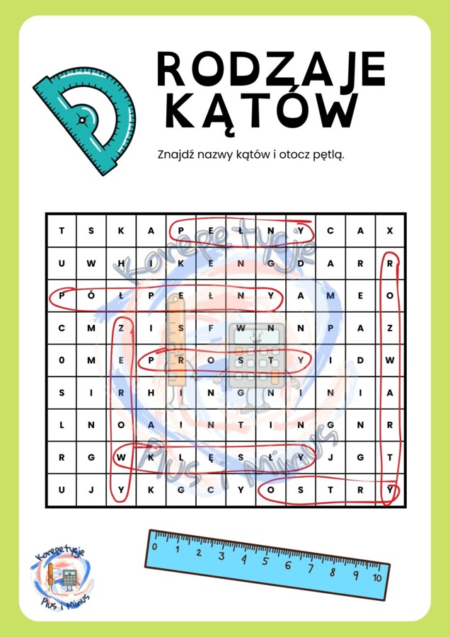 Wykreślanka rodzaje kątów