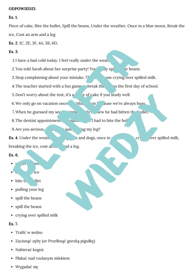 Najpopularniejsze angielskie idiomy – Karta pracy dla uczniów, Ćwiczenia zwrotów - język angielski, (poziom A2, szkoła podstawowa), PDF do druku