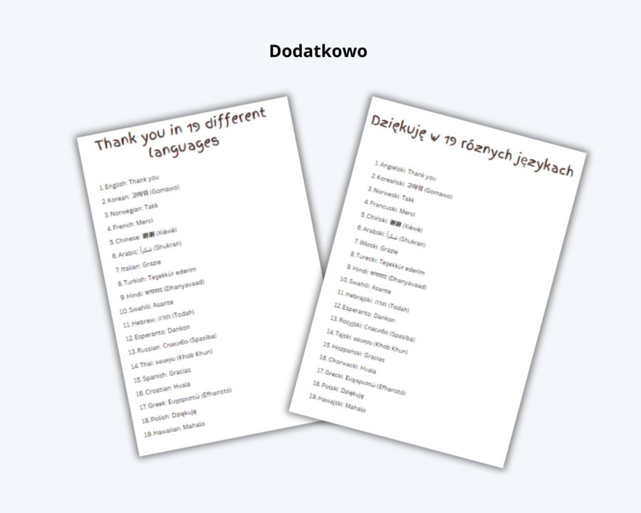 Thank you Domino na Europejski Dzień Języków - Dziękuję w 19 różnych językach - 2 wersje językowe- język polski, język angielski