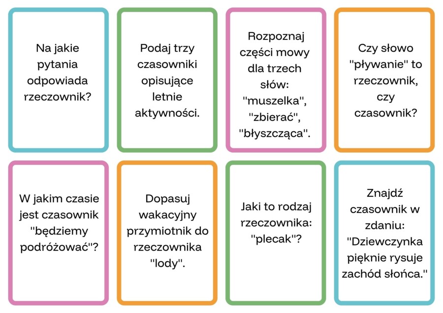 Gra planszowa: „Powtórka z krabem – części mowy” (Klasy 3–4)