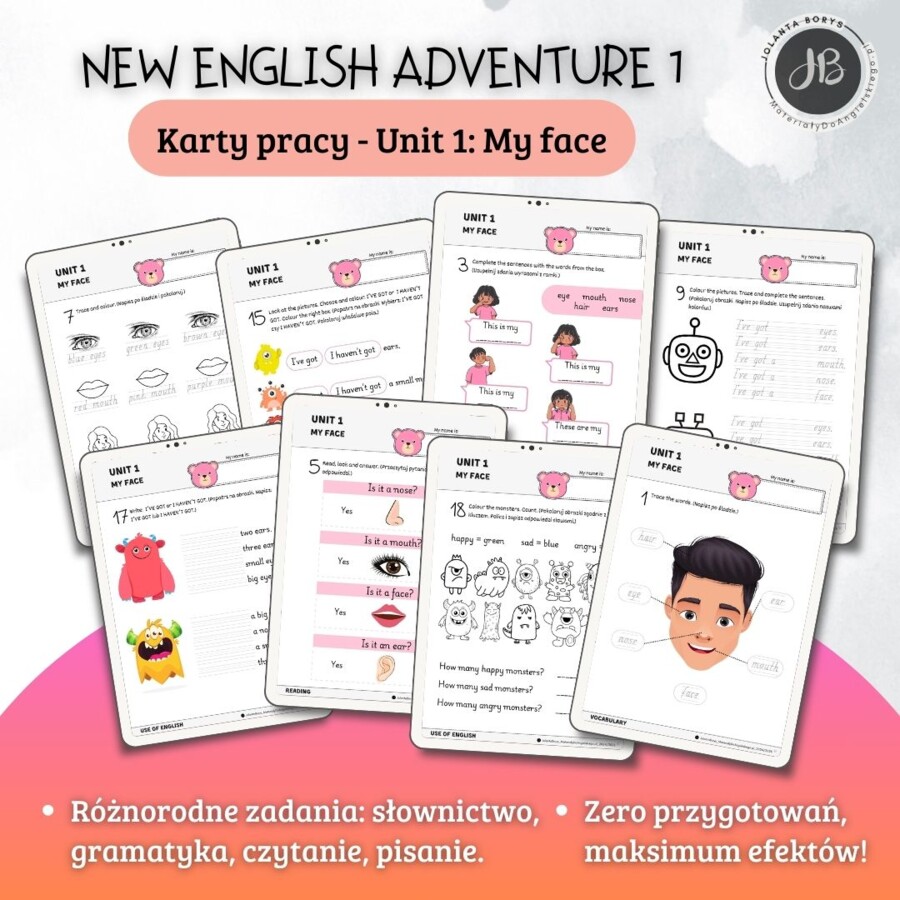 New English Adventure 1 – Unit 1: My face – Karty pracy dla klasy 1