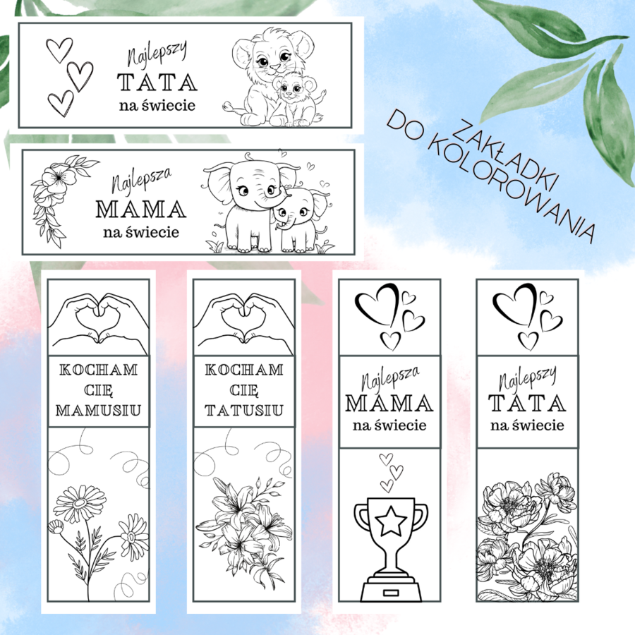 Zakładki do kolorowania Dzień Mamy, Dzień Taty