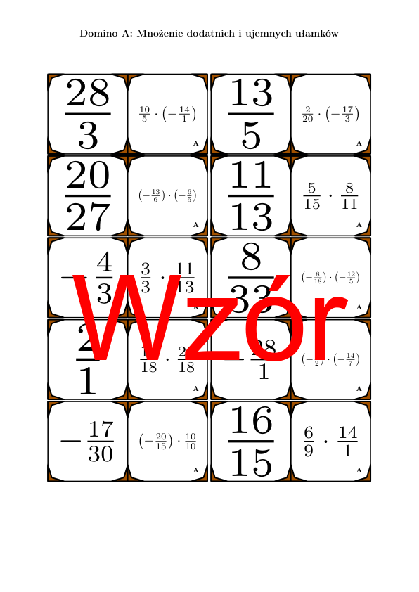 Domino - Mnożenie dodatnich i ujemnych ułamków | matematyka