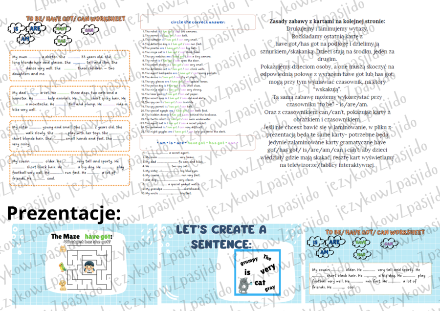 Zestaw gramatyczny czasowniki have got can to be is are am