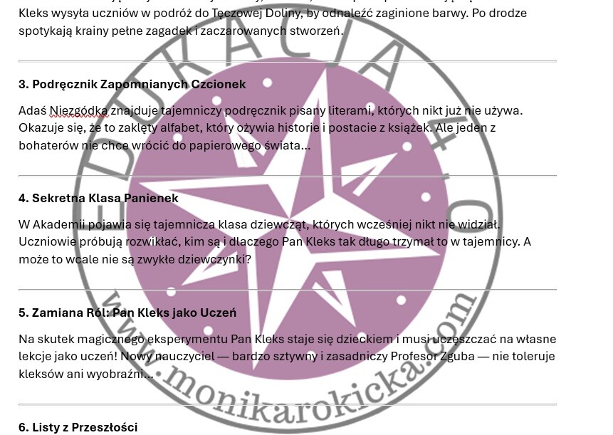 "Akademia Pana Kleksa" - tematy opowiadan twórczych