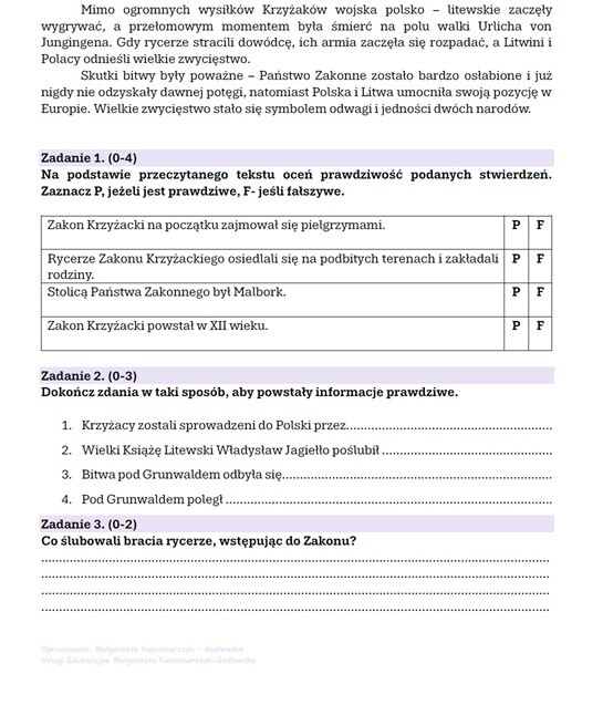 Karta pracy "Zakon Krzyżacki"
