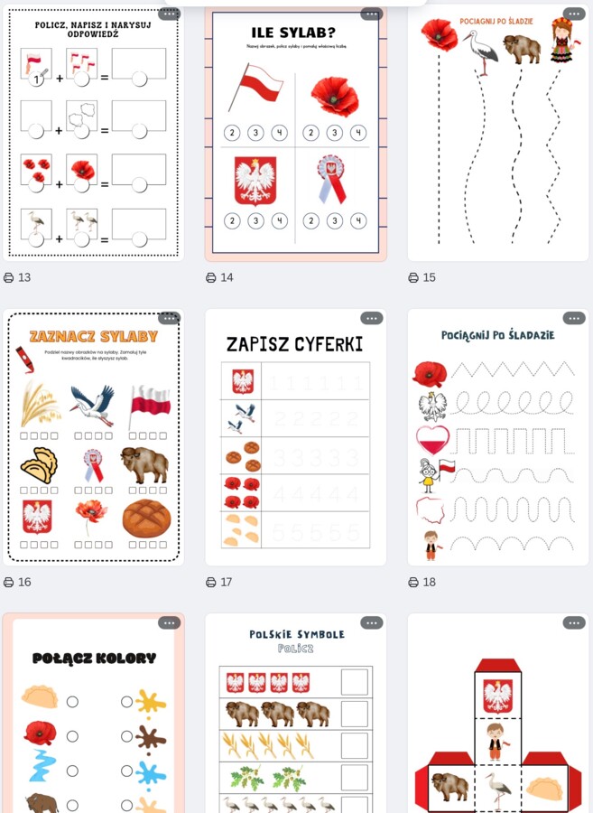 Świętujemy z Polską - zestaw kart pracy dla przedszkolaka. -20 zadań