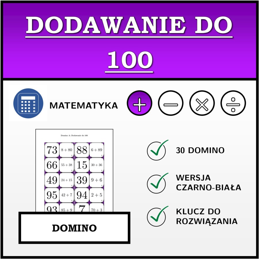 Domino - Dodawanie do 100 | matematyka