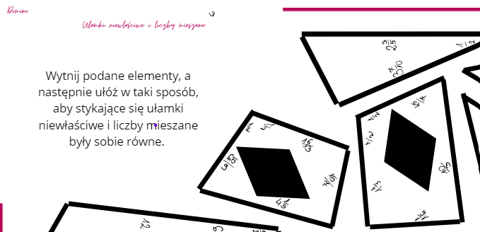 Ułamki niewłaściwe i liczby mieszane - układanka domino