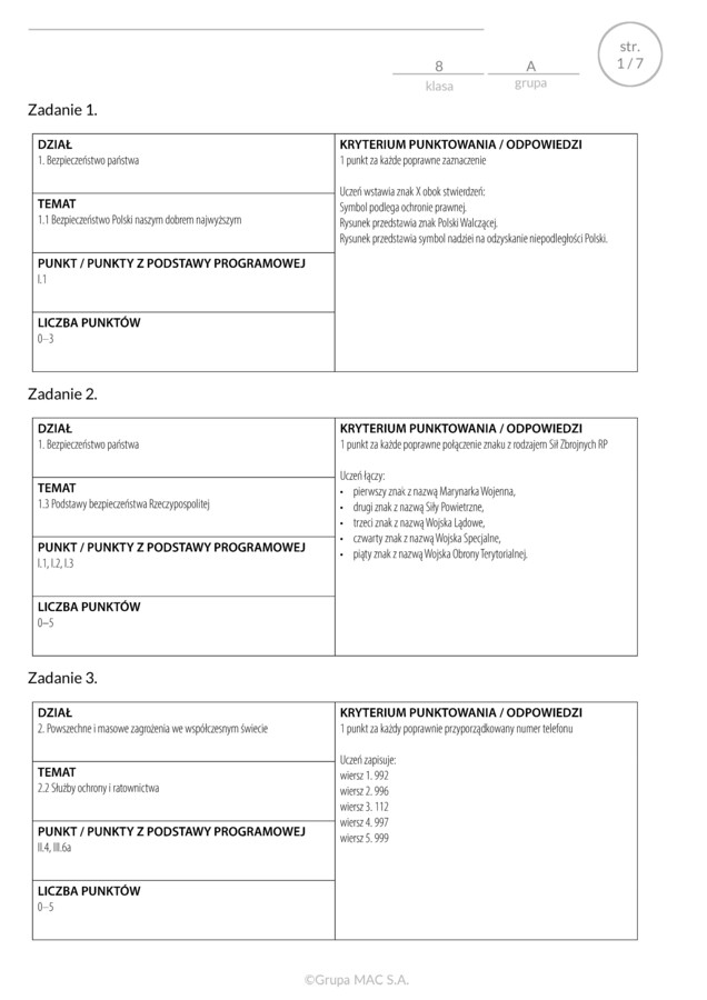 Edukacja dla bezpieczeństwa egzamin klasyfikacyjny edukacja domowa klucz odpowiedzi
