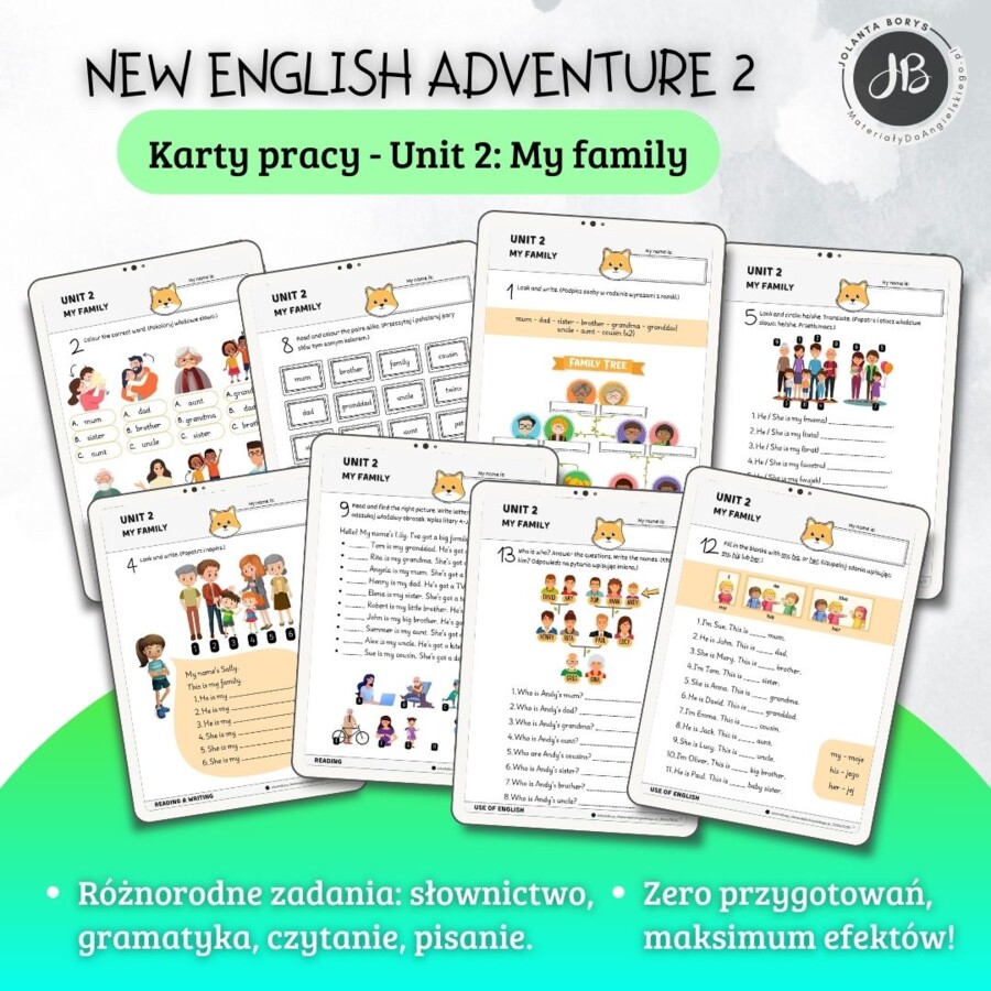 New English Adventure 2 – Unit 2: My family – Karty pracy dla klasy 2