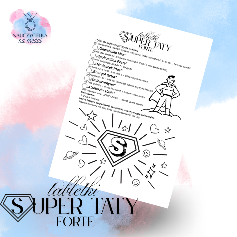 Upominek na Dzień Taty, tabletki super taty, śmieszne tabletki
