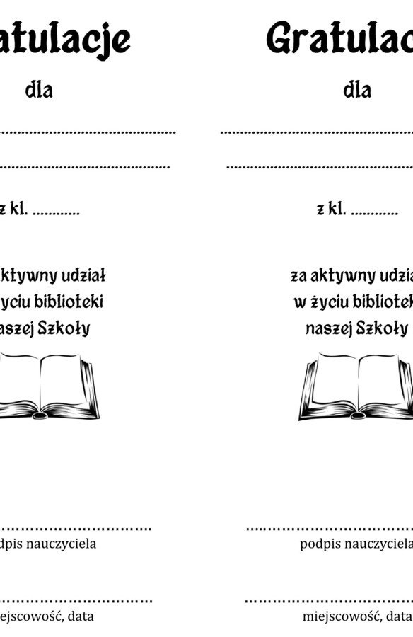 Zakładki - gratulacje biblioteczne na koniec roku szk.