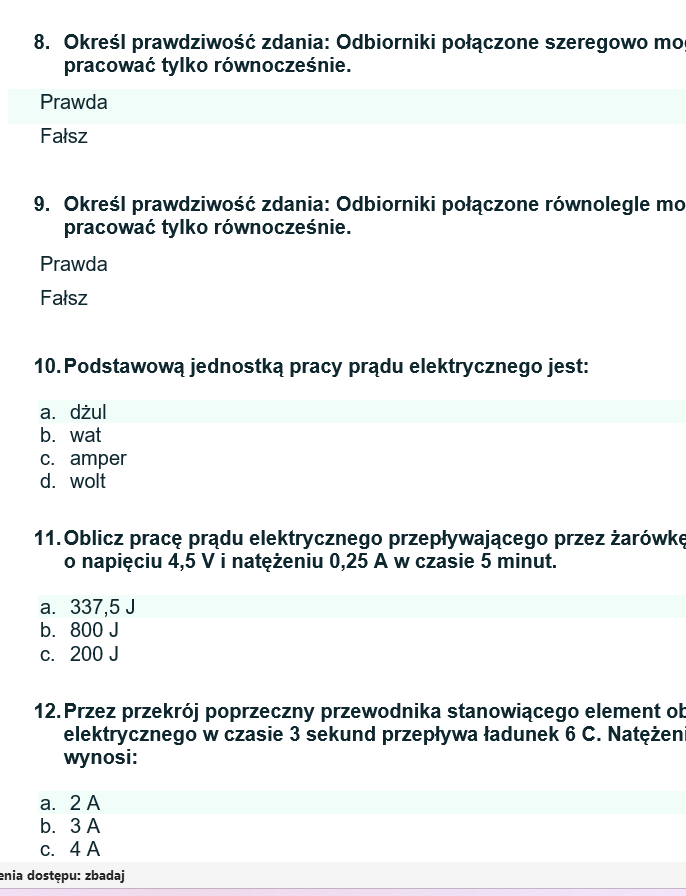 Test Prąd elektryczny