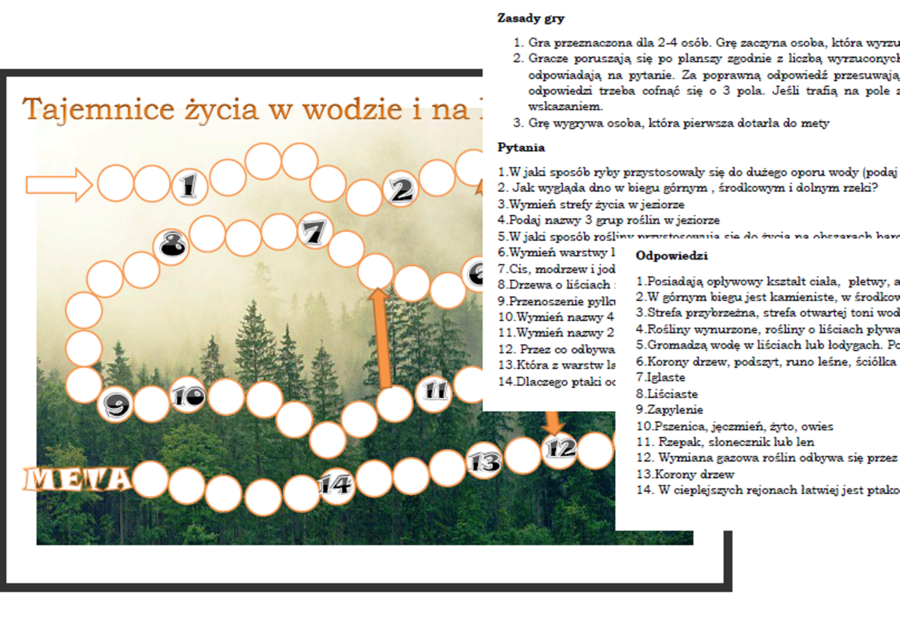Gra planszowa dla klasy 4- Odkrywamy tajemnice życia na lądzie i w wodzie