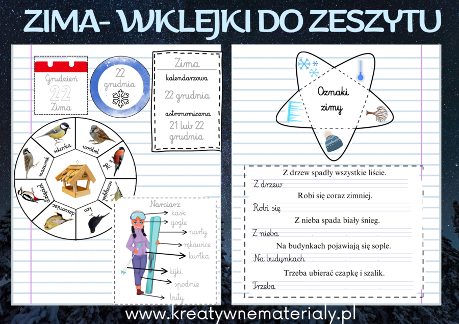 Wklejki do zeszytu - Zima