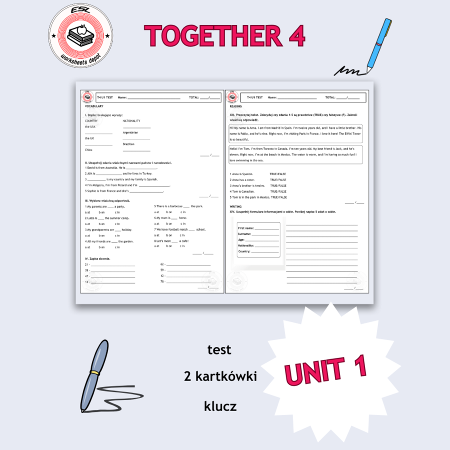 Together 4 Unit 1 - test i kartkówki