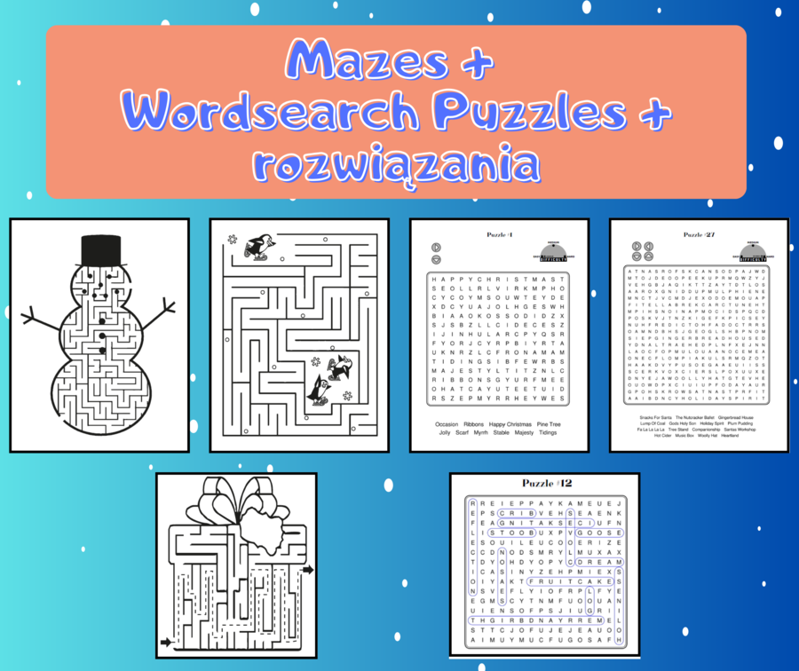 Christmas mazes and wordsearch puzzles