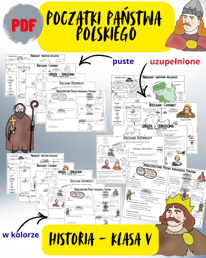Historia 5: Początku państwa polskiego (5 kart + odpowiedzi)