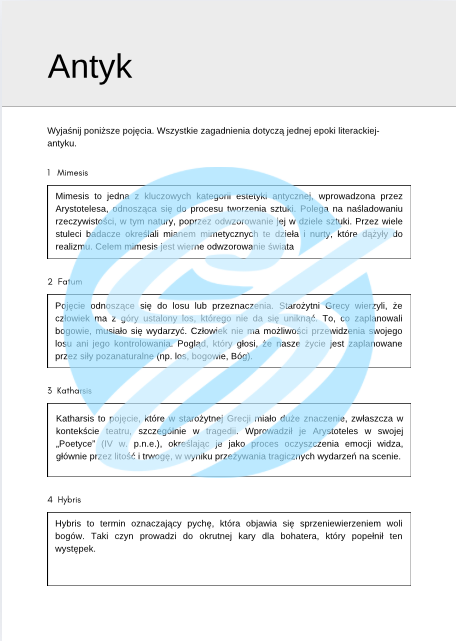 Antyk – Najważniejsze Zagadnienia – Karty Pracy dla Maturzystów