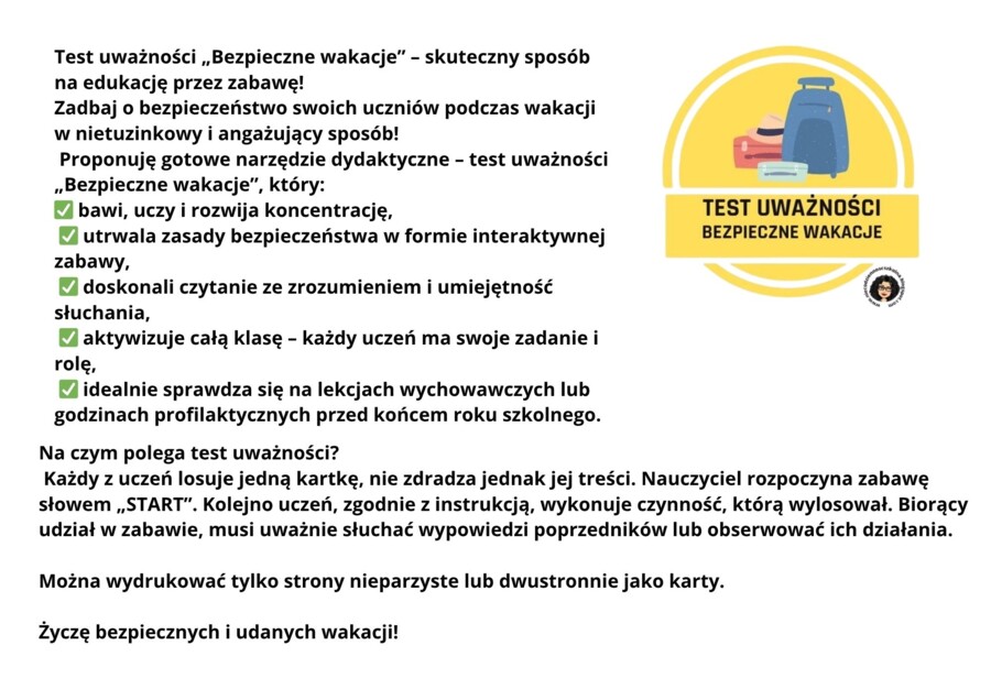 BEZPIECZNE WAKACJE -TEST UWAŻNOŚCI