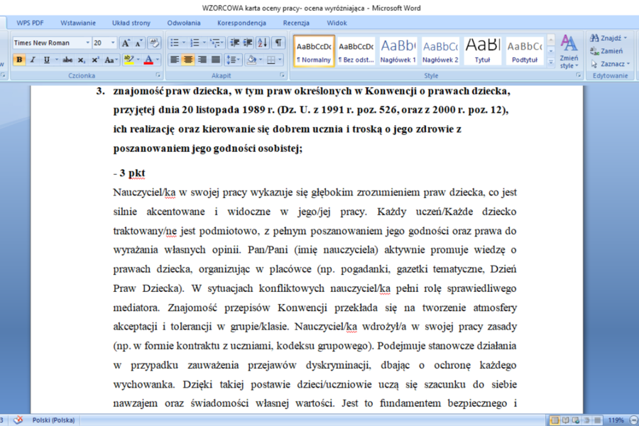 OCENA PRACY NAUCZYCIELA po nowemu- gotowe wzory 12 dokumentów