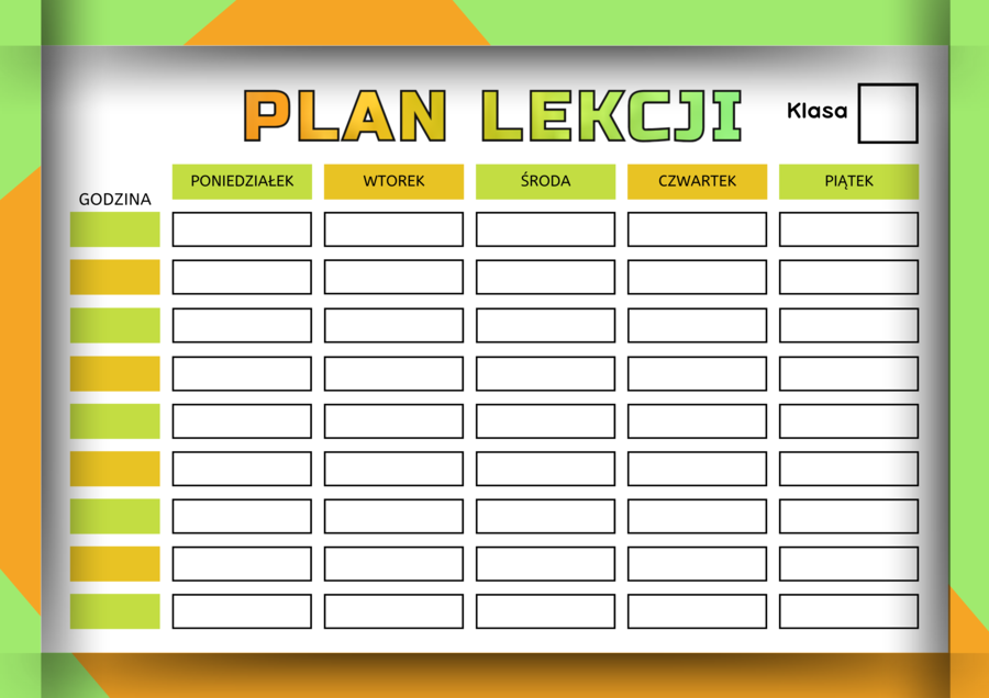 Uroczy Plan Lekcji w formacie A4 – plik PDF