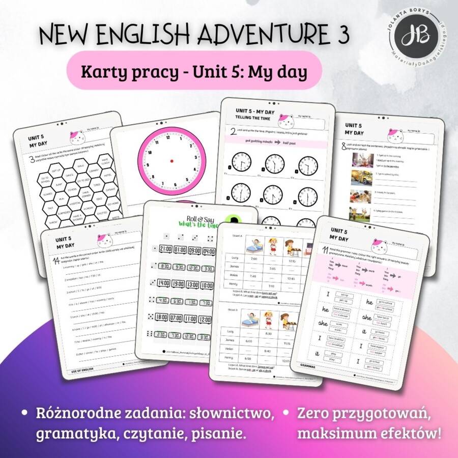 New English Adventure 3 – Unit 5: My day – Karty pracy dla klasy 3