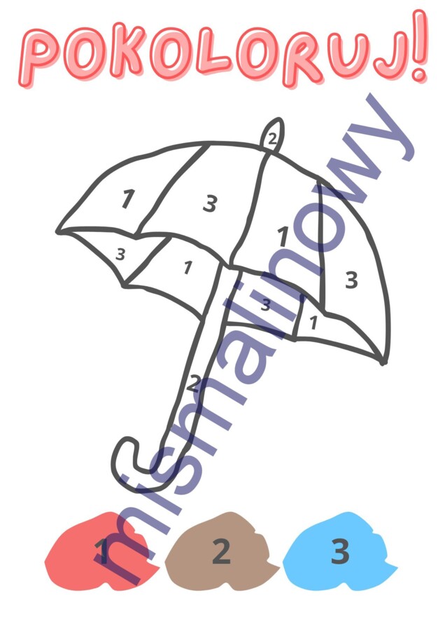 Pokoloruj parasol po numerach