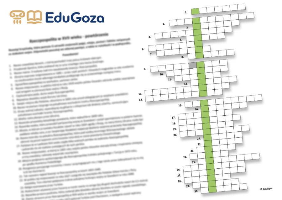 Rzeczpospolita w XVII wieku – powtórzenie (krzyżówka dla klasy 6)
