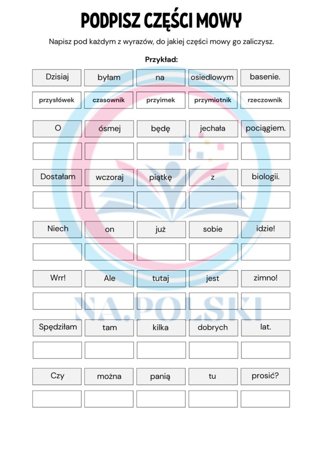 Powtórka z części mowy