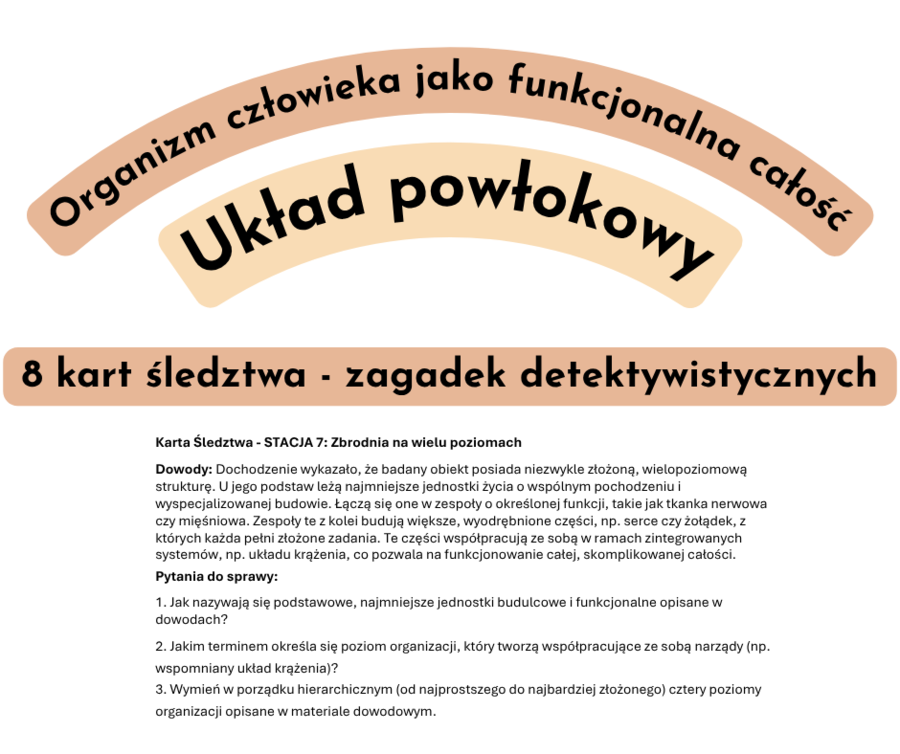Zagadki detektywistyczne - stacje dydatktyczne Organizm człowieka jako funkcjonalna całość + Układ powłokowy