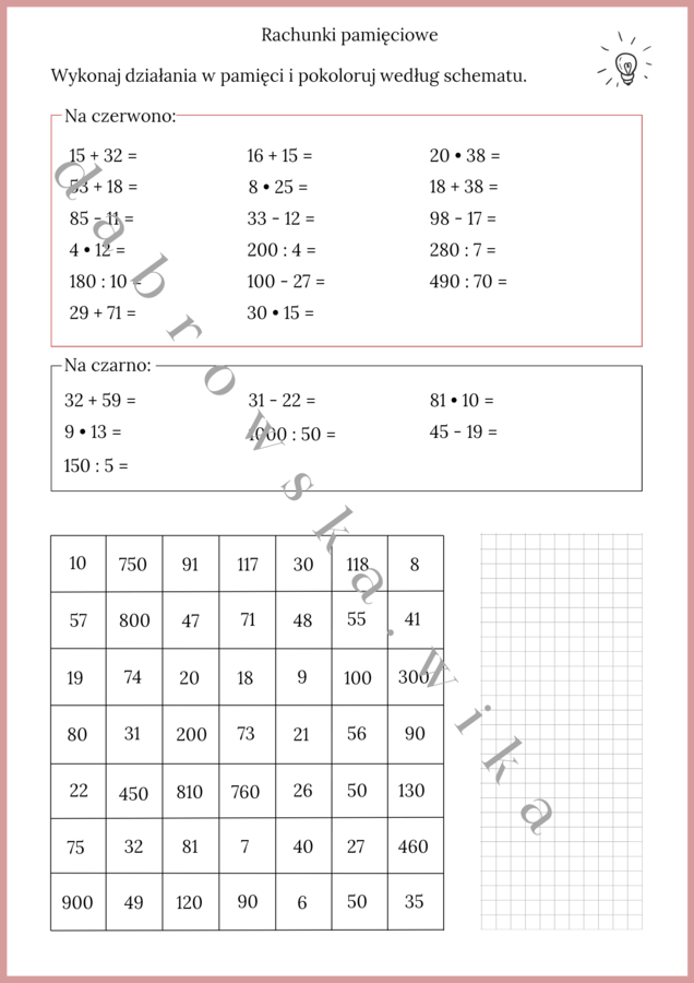 Rachunki pamięciowe - kodowanka