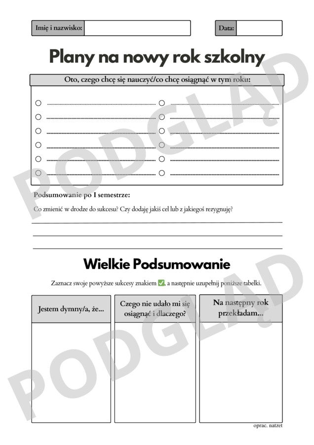 Plany na nowy rok szkolny