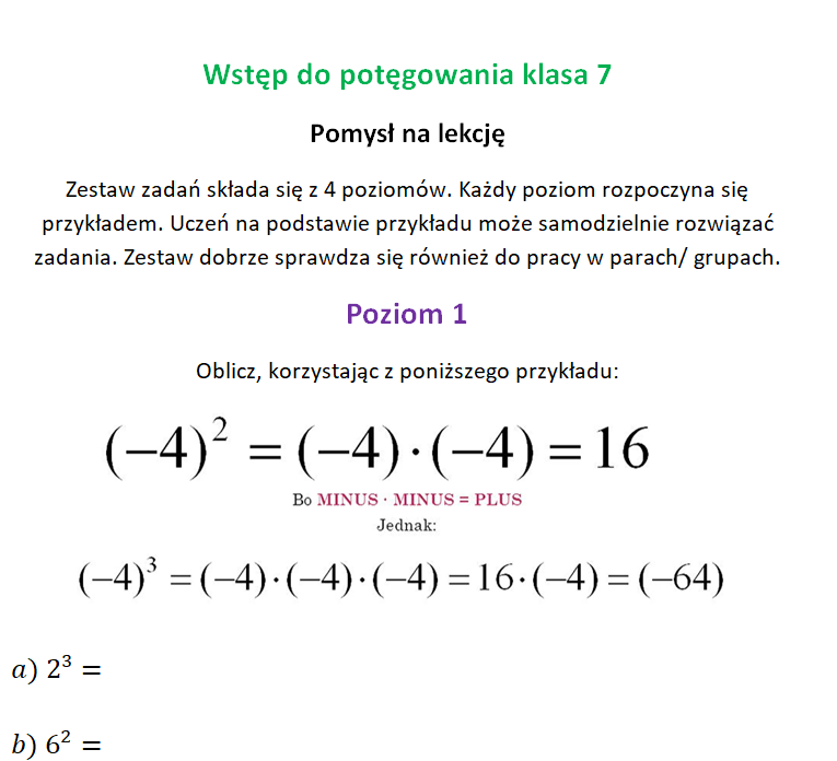 Wprowadzenie do potęg klasa 7 :-)