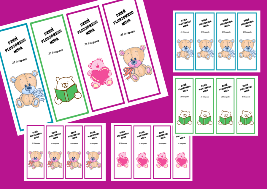 DZIEŃ PLUSZOWEGO MISIA – zakładki do książek – zakładka – kolor – wersja 2