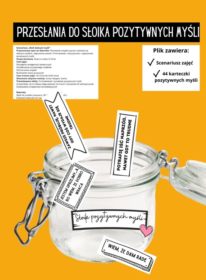 Karteczki, przesłania motywujące - słoik pozytywnych myśli