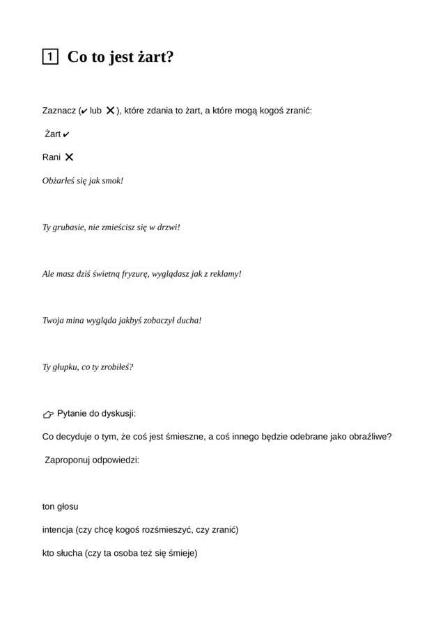 Karty pracy Słowa mają moc - emocje klasa 6-8