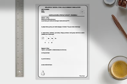Chemia. Sprawdzian. Budowa atomu. Układ okresowy. Szkoła ponadpodstawowa. Zakres podstawowy. Nowa podstawa programowa.