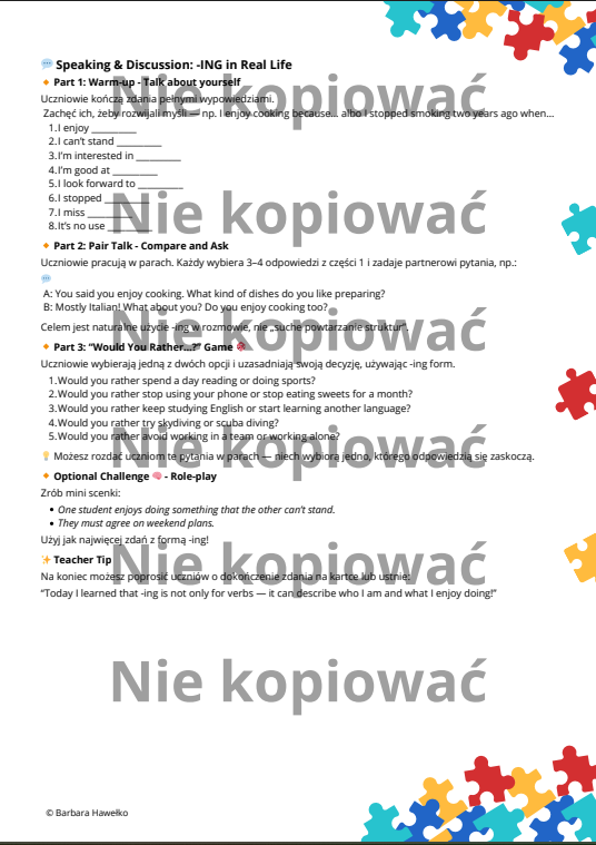 🧾Karta pracy Mastering -ING Forms – Complete Lesson (B1)