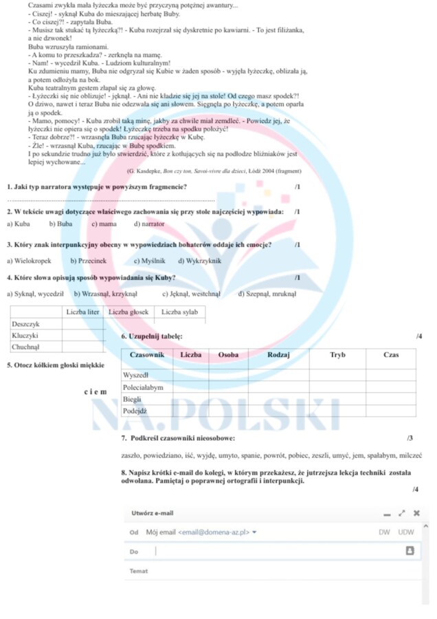 Sprawdzian z jęz. polskiego dla klas 4-6