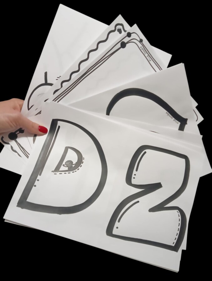 Gotowy zestaw dekoracyjny na Dzień Babci i Dziadka — czarno-biały PDF do druku