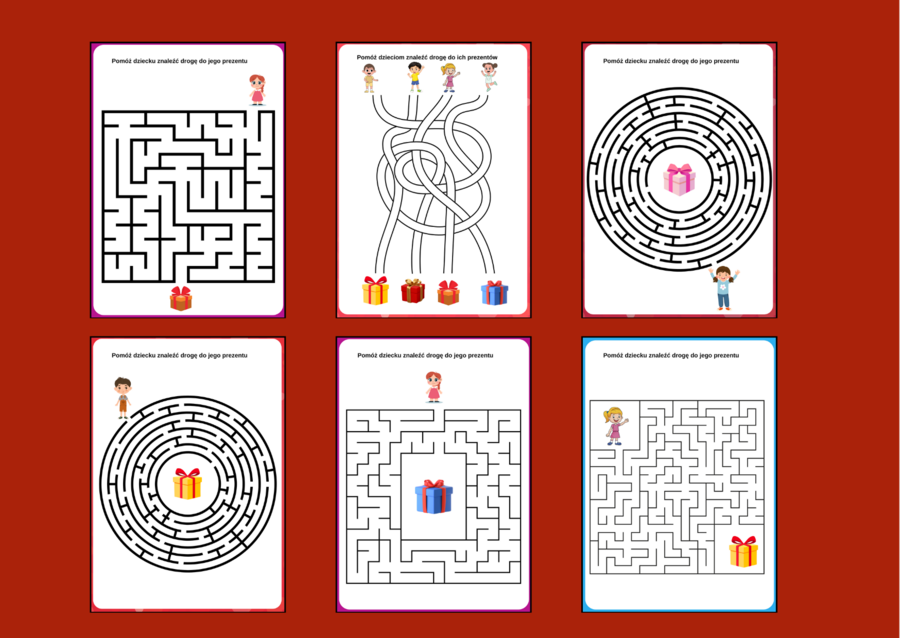 BOŻE NARODZENIE - mikołajki – biblioteka – świetlica – przedszkole – labirynty – labirynt – 13 wersji