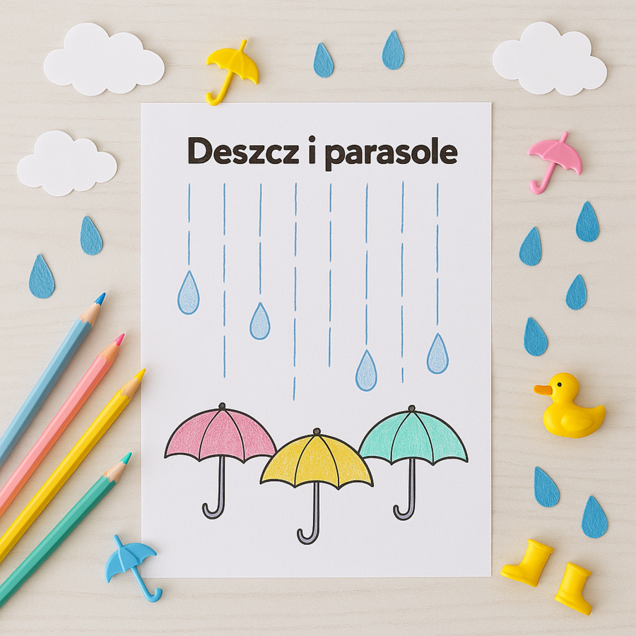 Kropelki na szybie – karta pracy do rysowania po śladzie