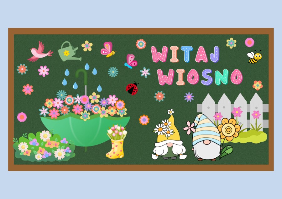 Gazetka wiosenna - dekoracja z napisem WITAJ WIOSNO