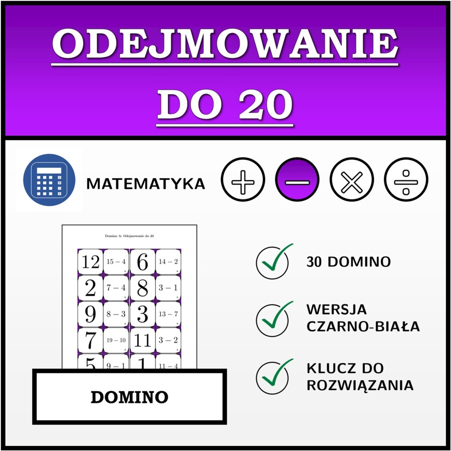 Domino - Odejmowanie do 20 | matematyka