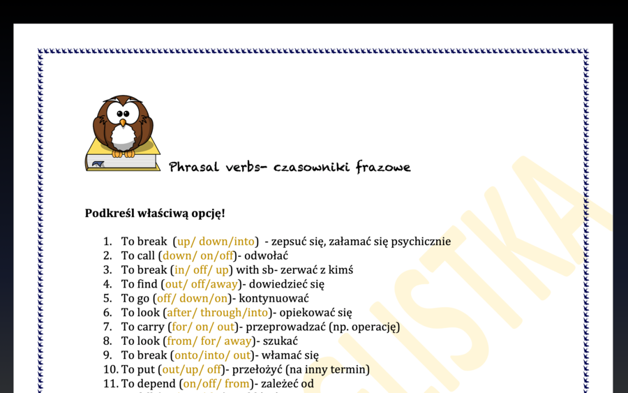 Phrasal verbs- Czasowniki frazowe- quiz A,B,C+ klucz EGZAMIN ÓSMOKLASISTY/ MATURA PODSTAWOWA