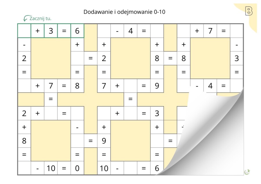 Liczby niewiadome w matematycznych krzyżówkach, dodawanie i odejmowanie w zakresie 0-99