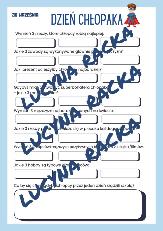 Dzień Chłopaka - karta pracy